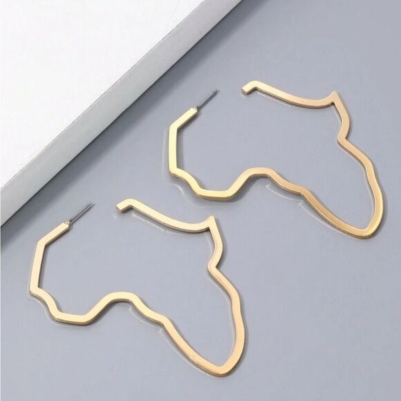 Gold Africa Map Hoop Earrings - Picture 3 of 6